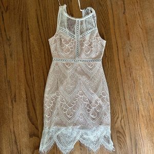 White and tan lace dress- XS